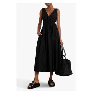 H&M Black Smocked Waist V Neck Sleeveless Midi Dress